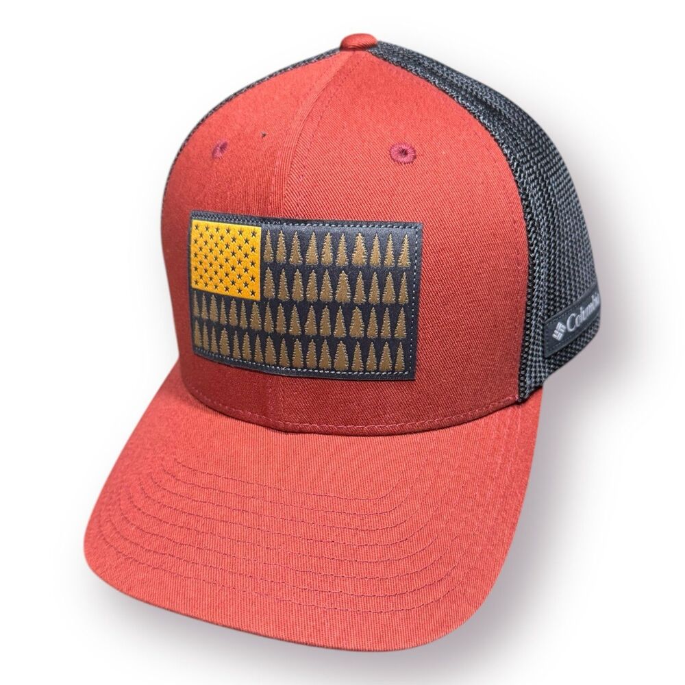 Columbia Tree Flag Mesh Ball Cap Hat Orange/Grey Size Small/Medium‎
